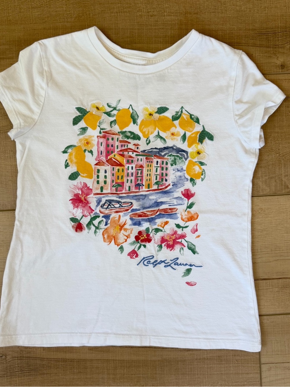 Ralph Lauren White Floral & Script Graphic Tee
